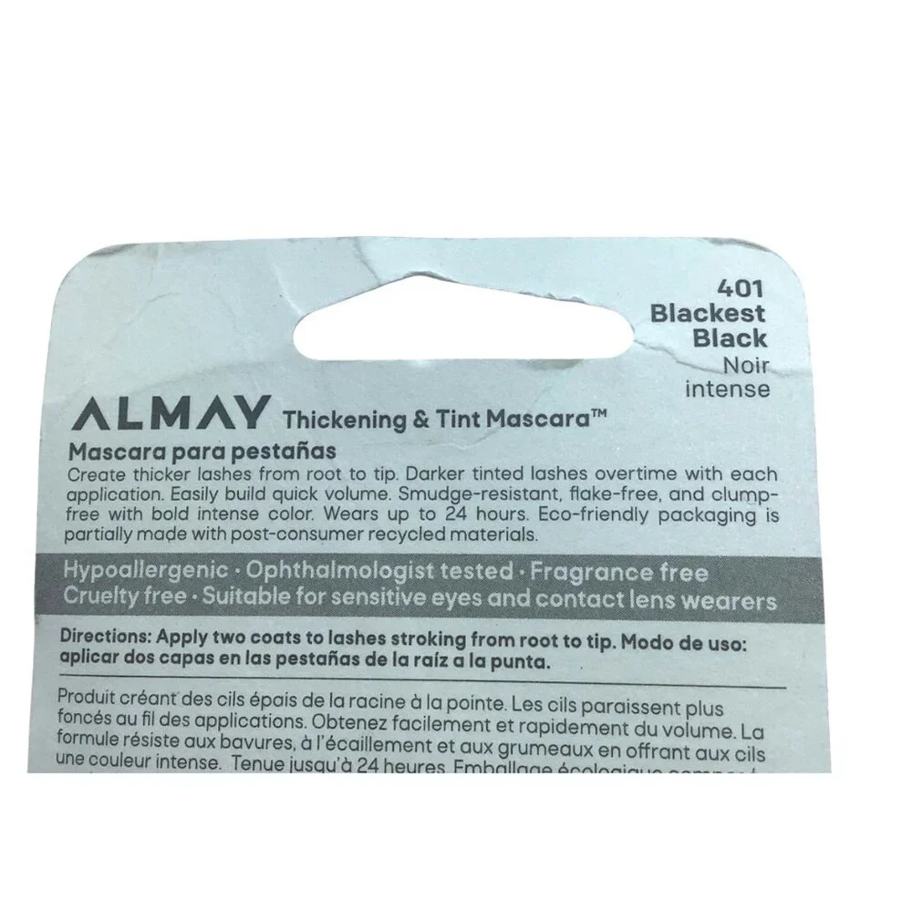 Almay Thickening & Tint Mascara 401 Blackest Black Hypoallergenic Sensitive Eyes